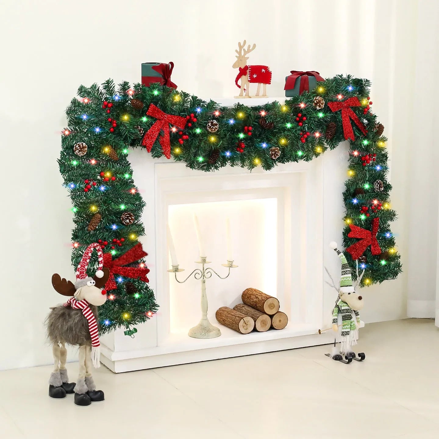 Christmas rattan decorative cane with pine cone bow in European style design