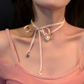 Women's love pendant fashion necklace with ribbon detail on clavicle-length alloy chain