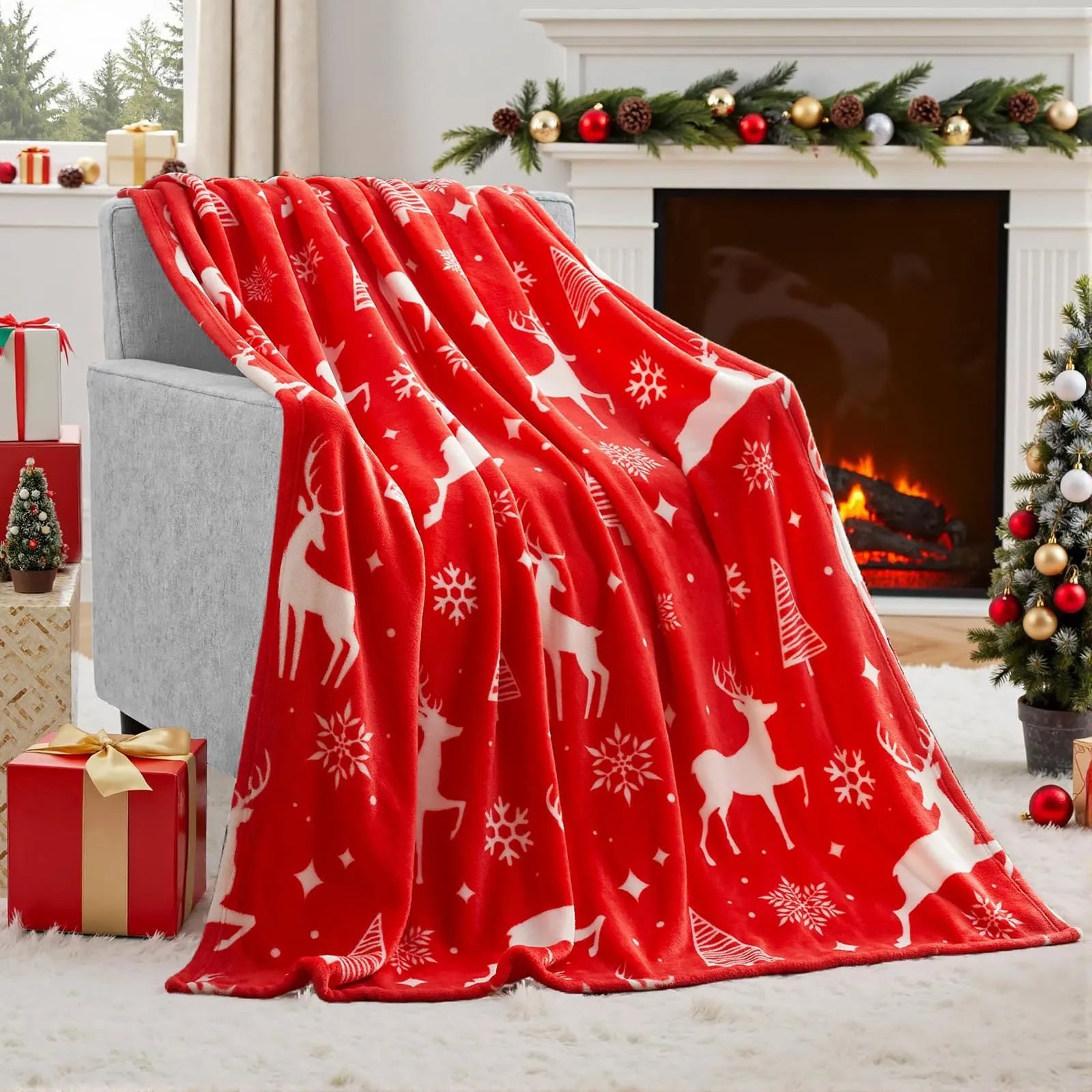 Christmas flannel blanket in polyester fibre available in multiple sizes with soft texture