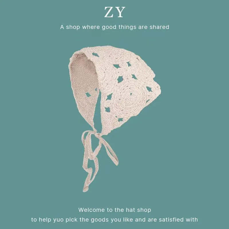 Women's cotton triangular headscarf with floral pattern, shown in beige blue little daisy design.