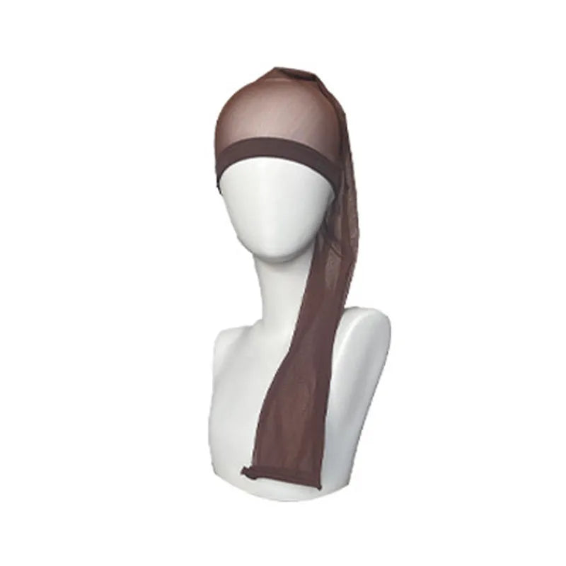 Spandex mesh wig cap in oversleeve design showing stretchable material in seven colour options