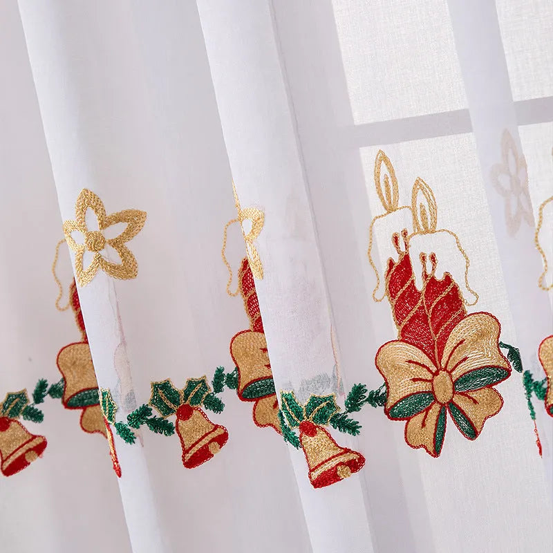 American Christmas snowflake embroidery curtain pair in polyester semi-sunshade fabric