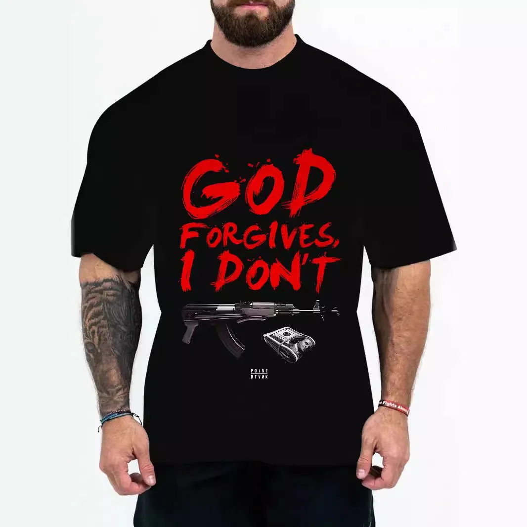 Man wearing a loose fit casual t-shirt featuring an eagle head graphic design on the front.