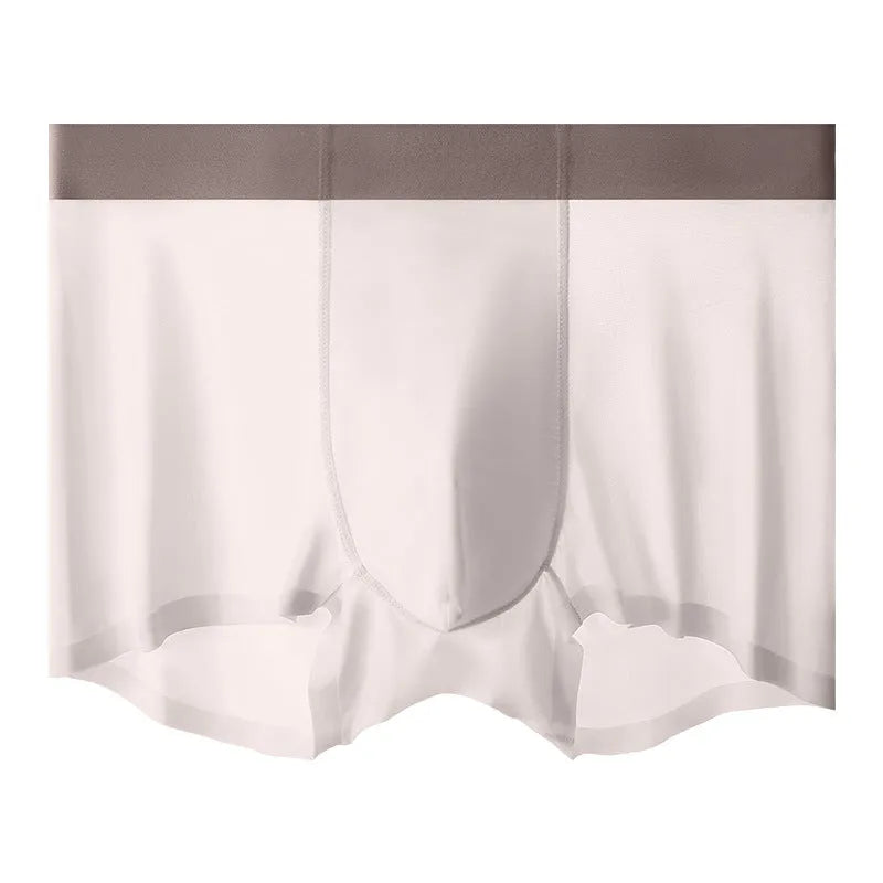 Men's bean green Ice Silk shorts with mid-waist fit and seamless design on a neutral background.