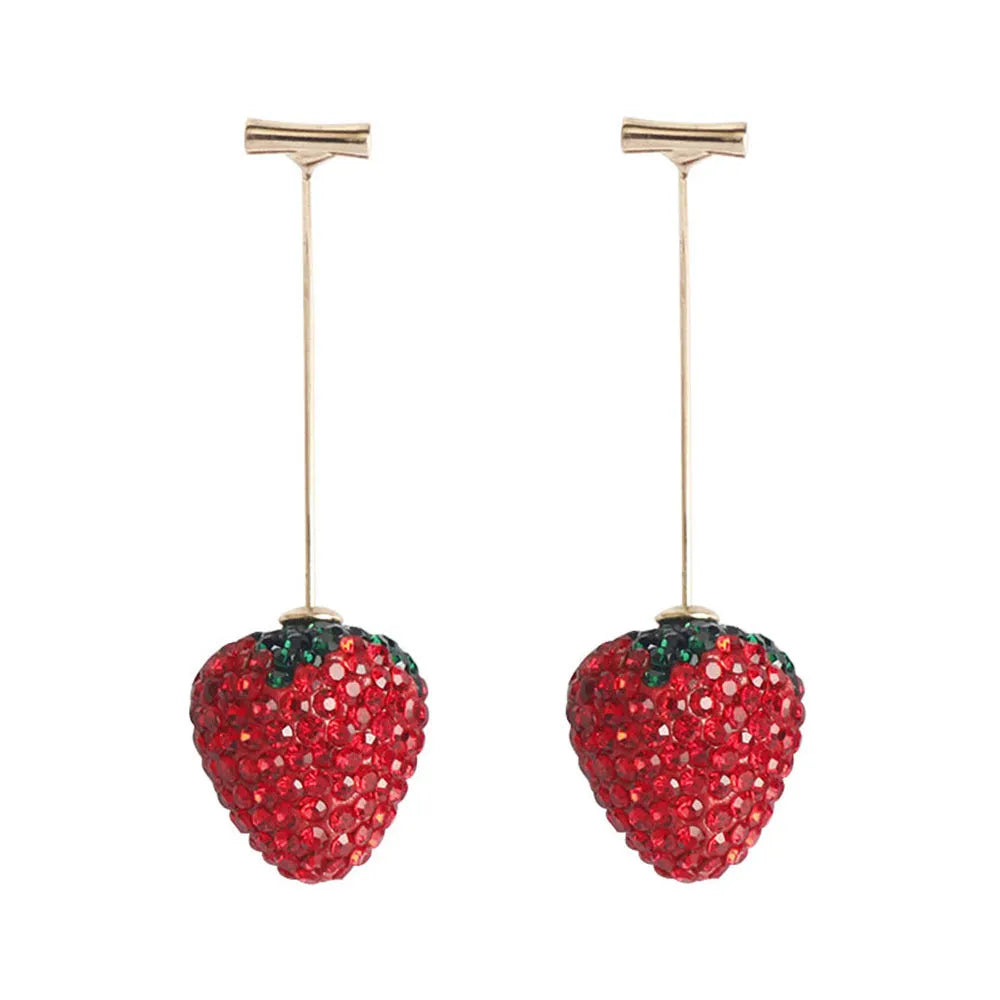 Red geometric strawberry-shaped alloy earrings with spot drill detailing for women