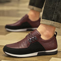 Men's spring casual leather shoes in blue with non-slip rubber sole and front lace-up closure