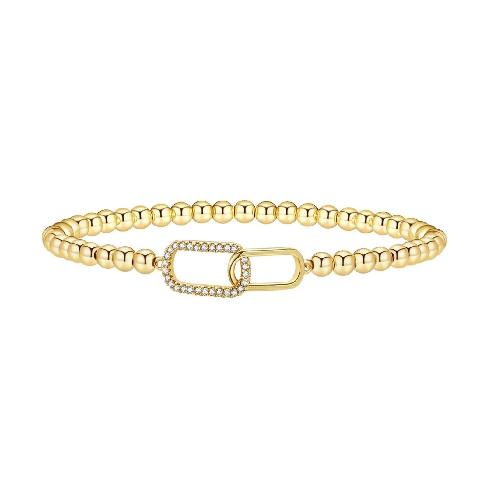 Women's adjustable stainless steel beaded bracelet with geometric round charm in six colour options