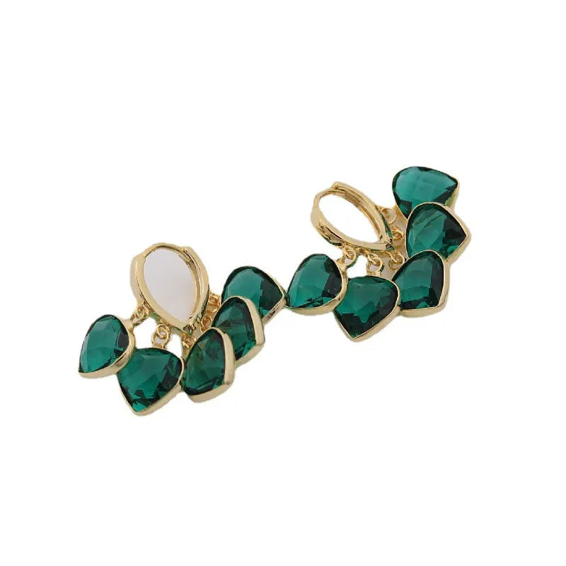 Green heart shaped Korean style ear clip earrings with alloy gemstone inlay