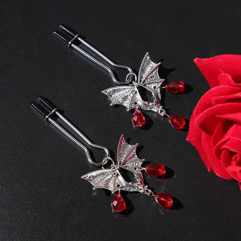 Silver bat-shaped adjustable nipple clamp and clitoral clip with alloy construction