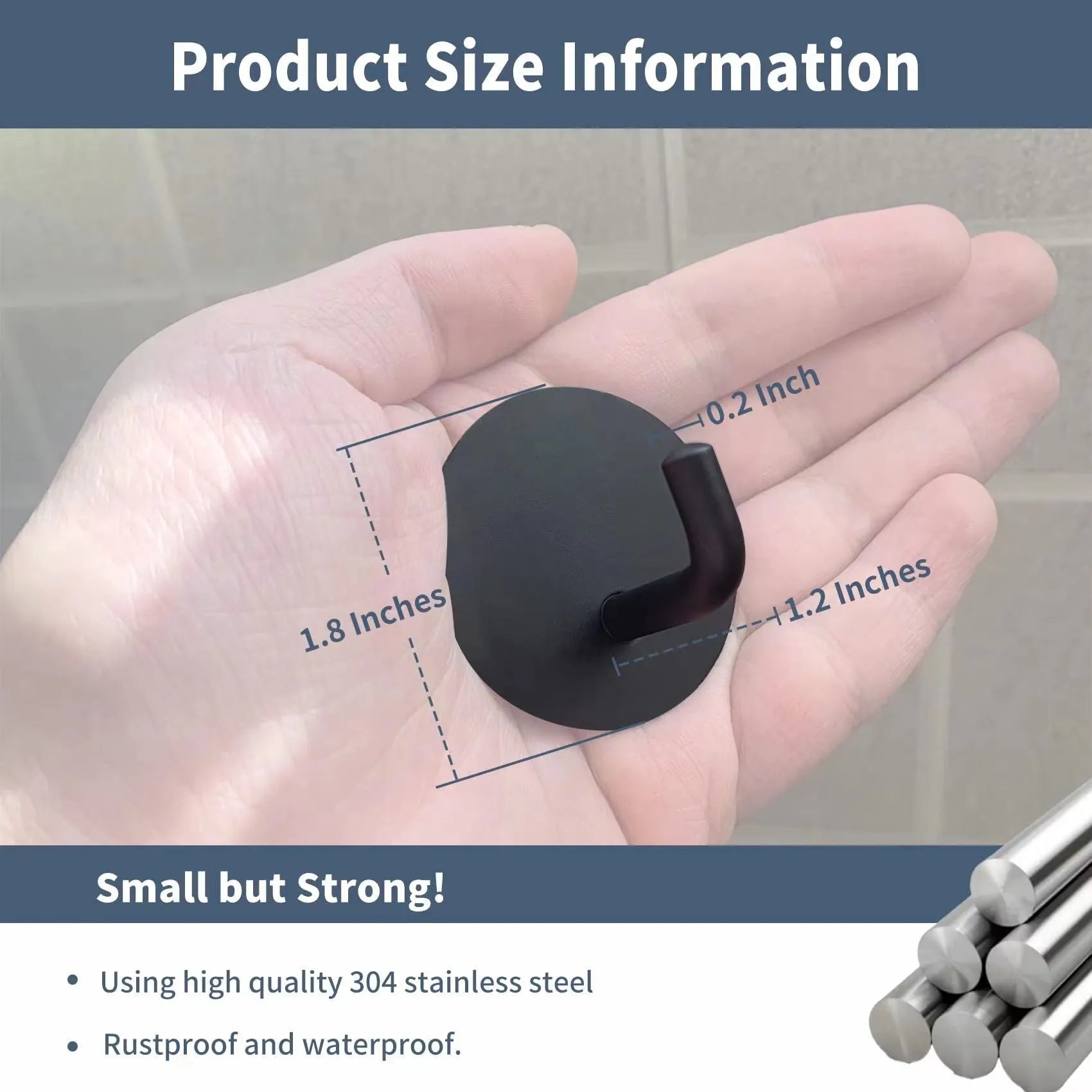 Round stainless steel self-adhesive hook with 3kg load capacity for bathroom and kitchen use