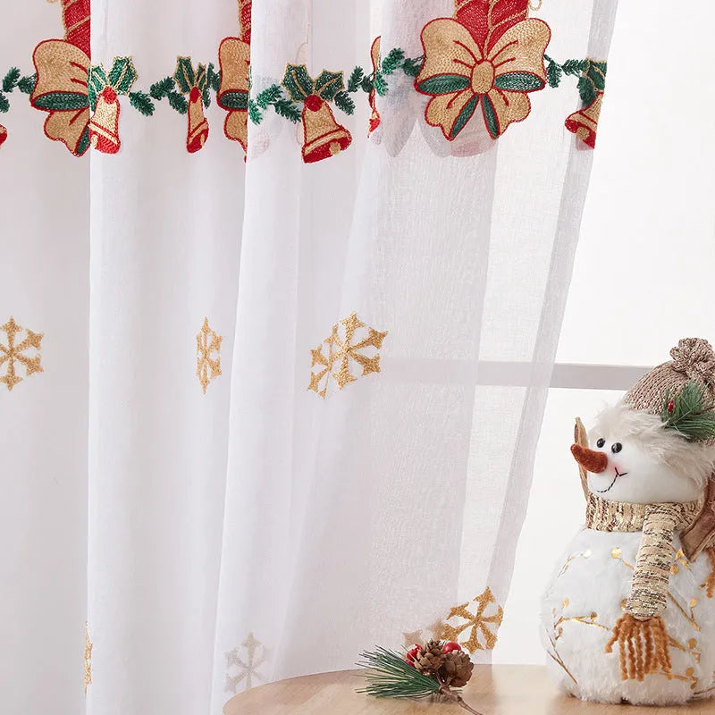 American Christmas snowflake embroidery curtain pair in polyester semi-sunshade fabric
