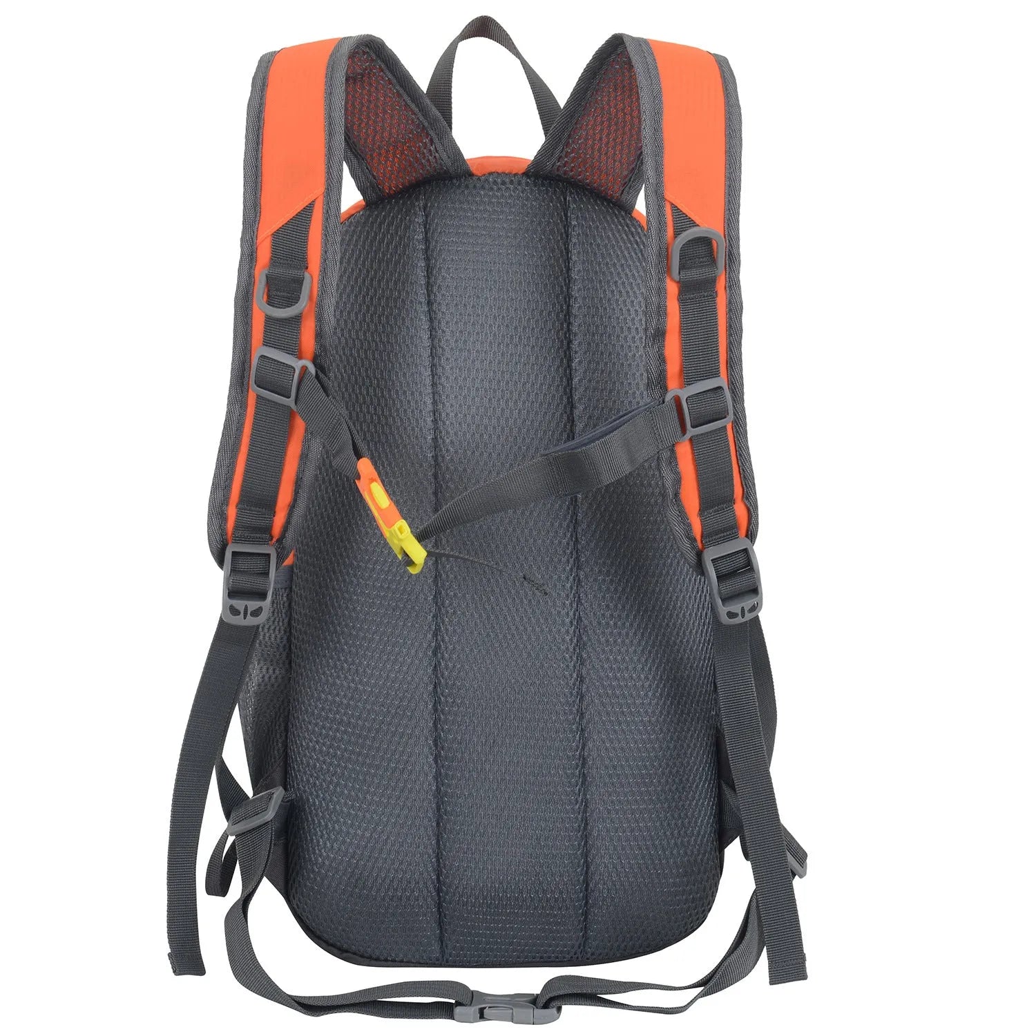 Black outdoor backpack with air pillow belt, shown with other colour options: blue, dark blue, lake blue, orange, and purple.