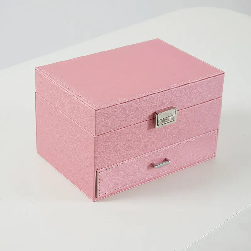 European style PU leather jewellery storage box in black, pink, rose gold or beige