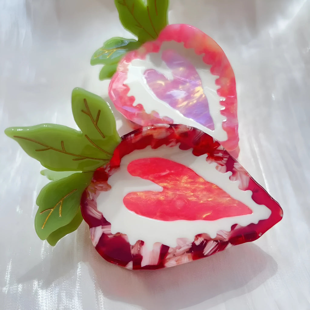Strawberry shaped hairpin for girls in red and pink colours with sweet design