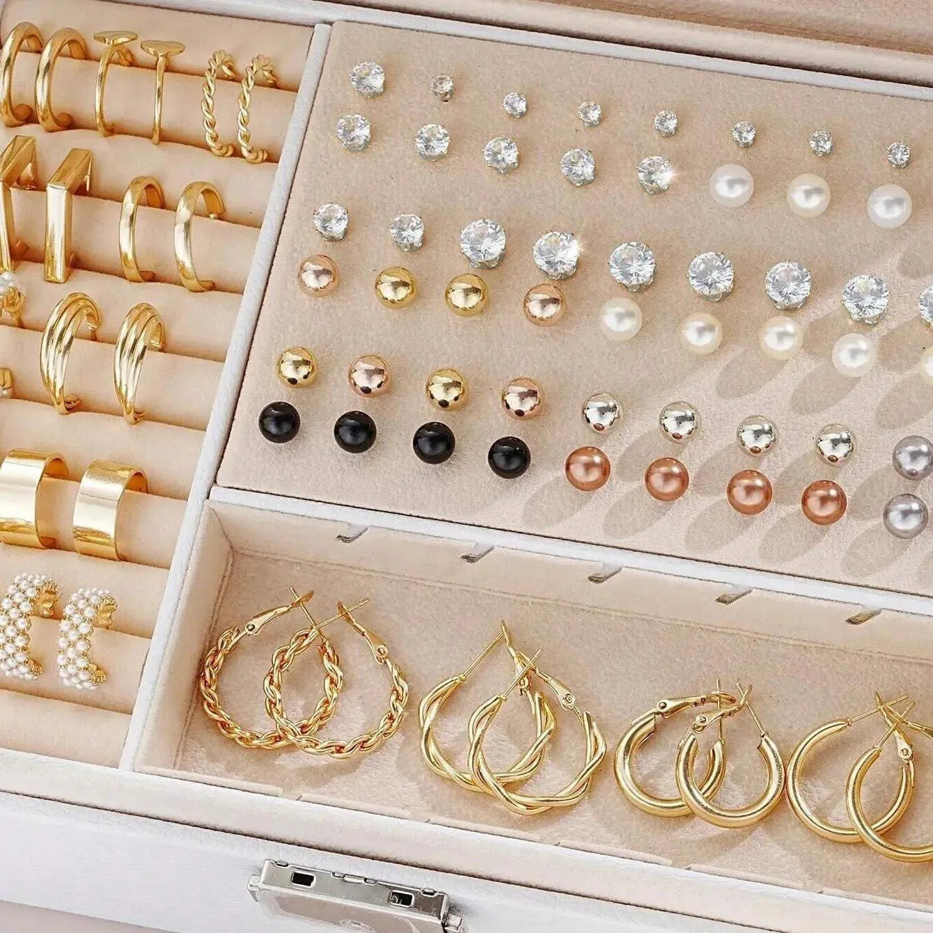 108-piece geometric pearl earrings set in gold and yellow electroplated alloy