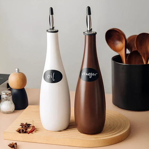 Ceramic oil pot with matching funnel in black, coffee, or white colour, 650ml capacity
