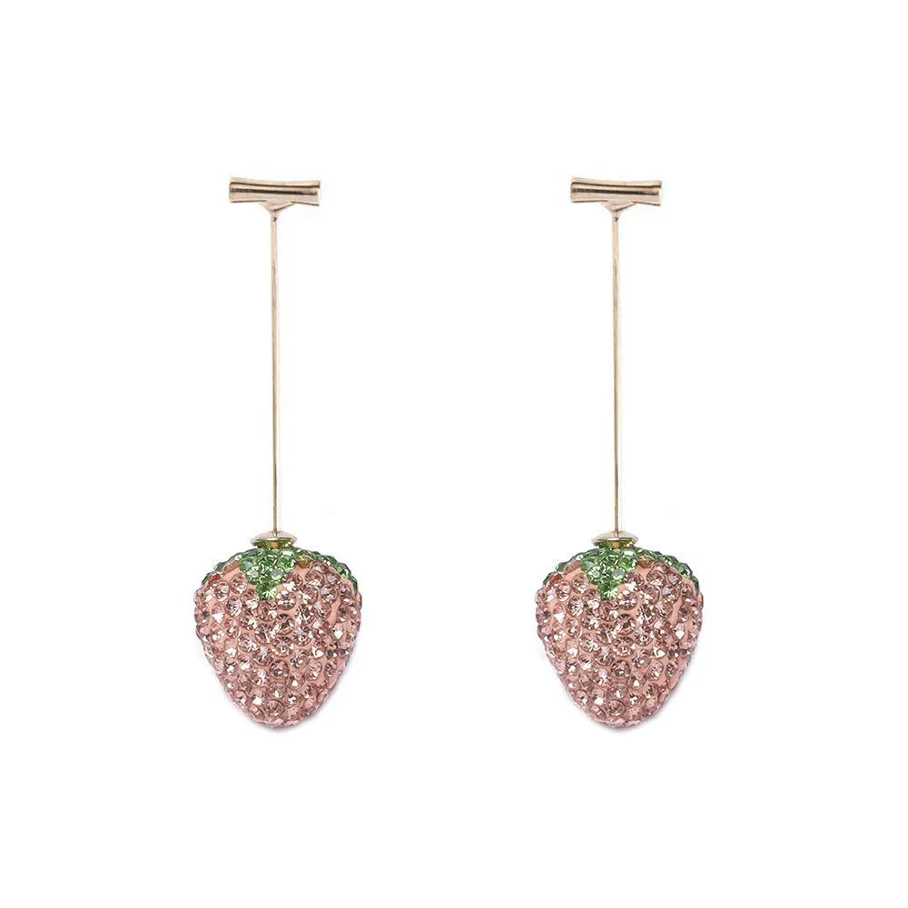 Red geometric strawberry-shaped alloy earrings with spot drill detailing for women