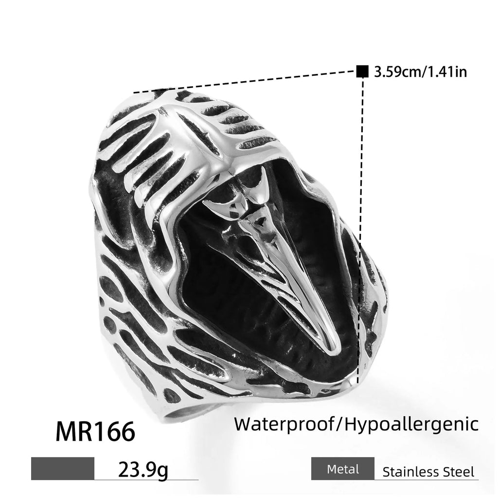 Stainless steel crow design geometric punk ring in MR166 colour