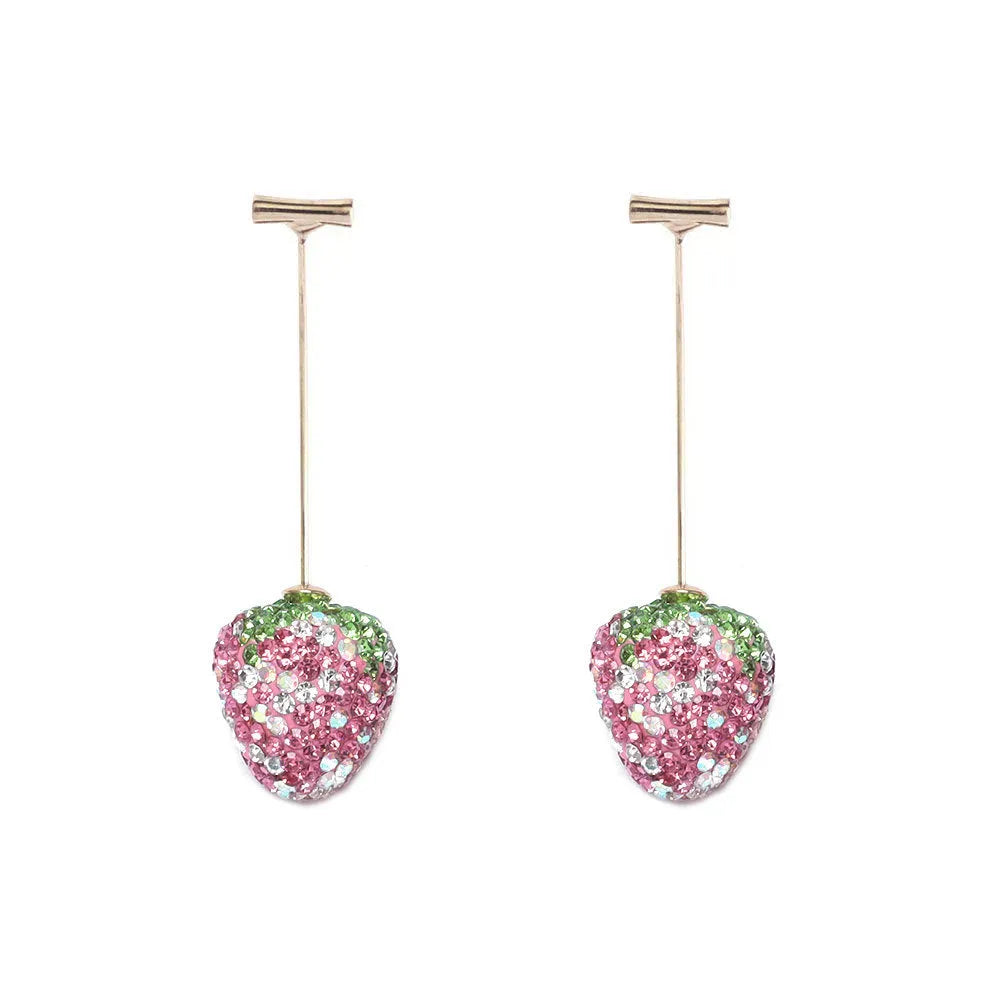 Red geometric strawberry-shaped alloy earrings with spot drill detailing for women