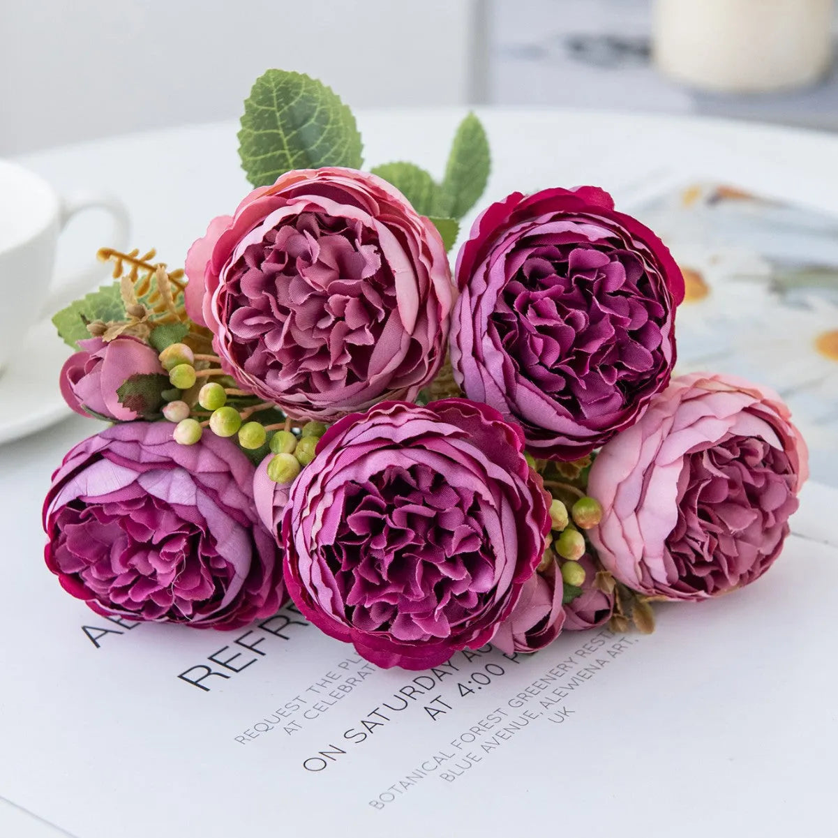 Artificial silk peony bouquet in champagne colour for wedding and home decoration