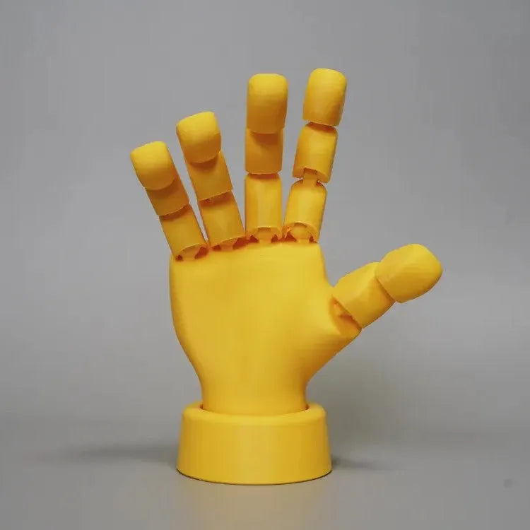 Yellow American-style hand ornaments with movable joints, PLA material, 5×5.38×7.5 cm dimensions