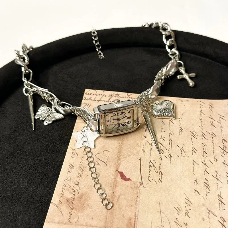 Dark multi-layer cross necklace with hemp pattern chain and adjustable 41-50cm length