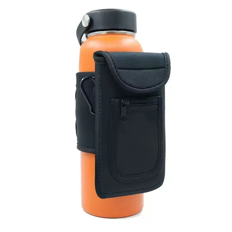 Fabric magnetic cup sleeve for water bottles in various colours including black, grey, pink, and blue