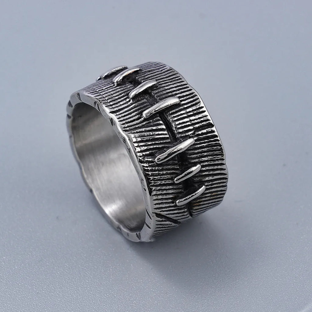 Dark punk titanium steel ring with geometric double ring design in retro colour