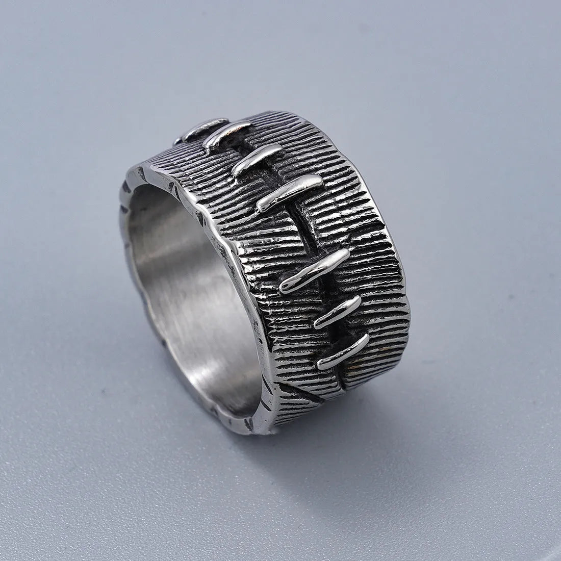 Dark punk titanium steel ring with geometric double ring design in retro colour