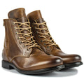 Knight Series two-tone leather boots with side zipper in black colour showing low heel and mature styling