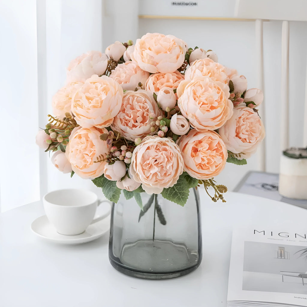 Artificial silk peony bouquet in champagne colour for wedding and home decoration