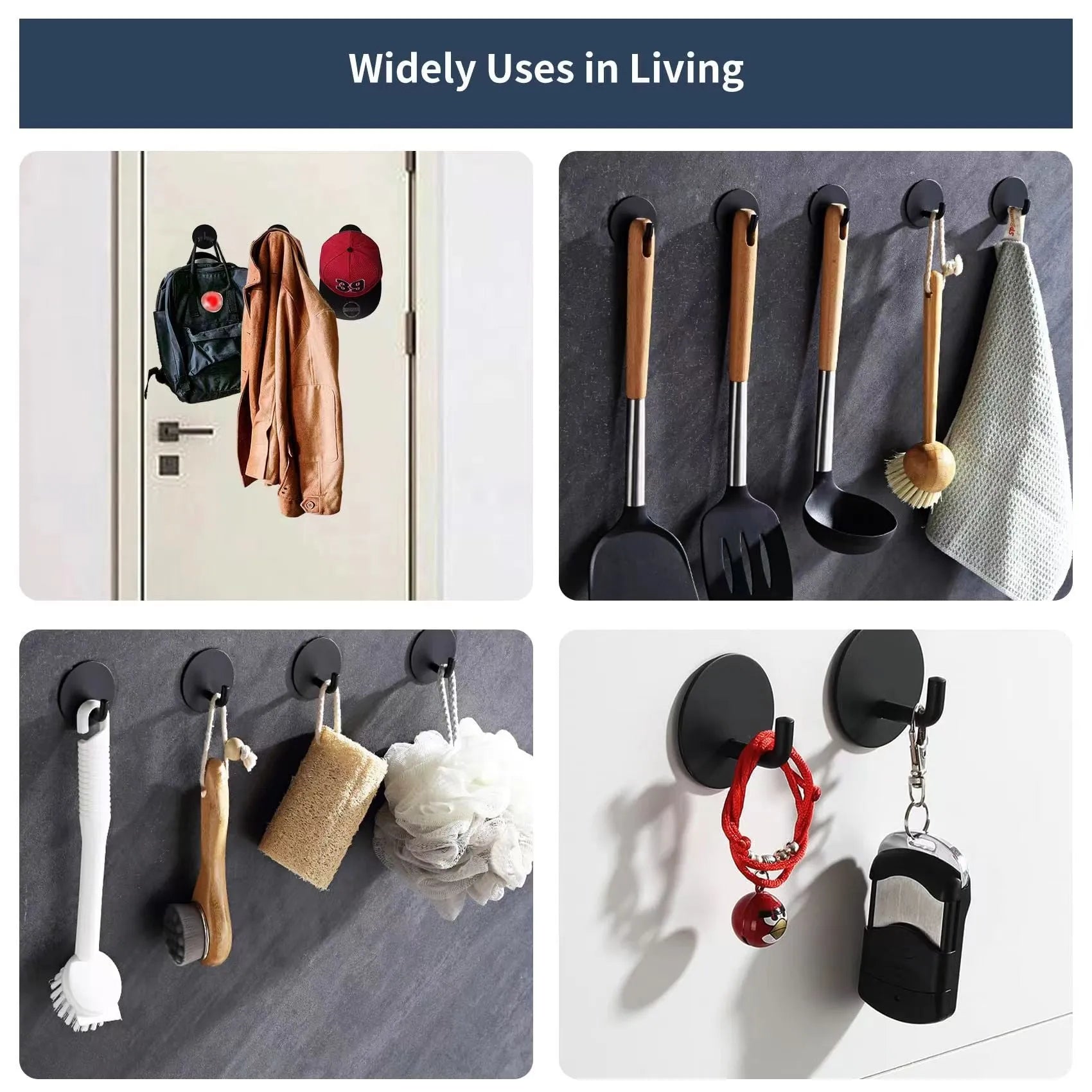 Round stainless steel self-adhesive hook with 3kg load capacity for bathroom and kitchen use