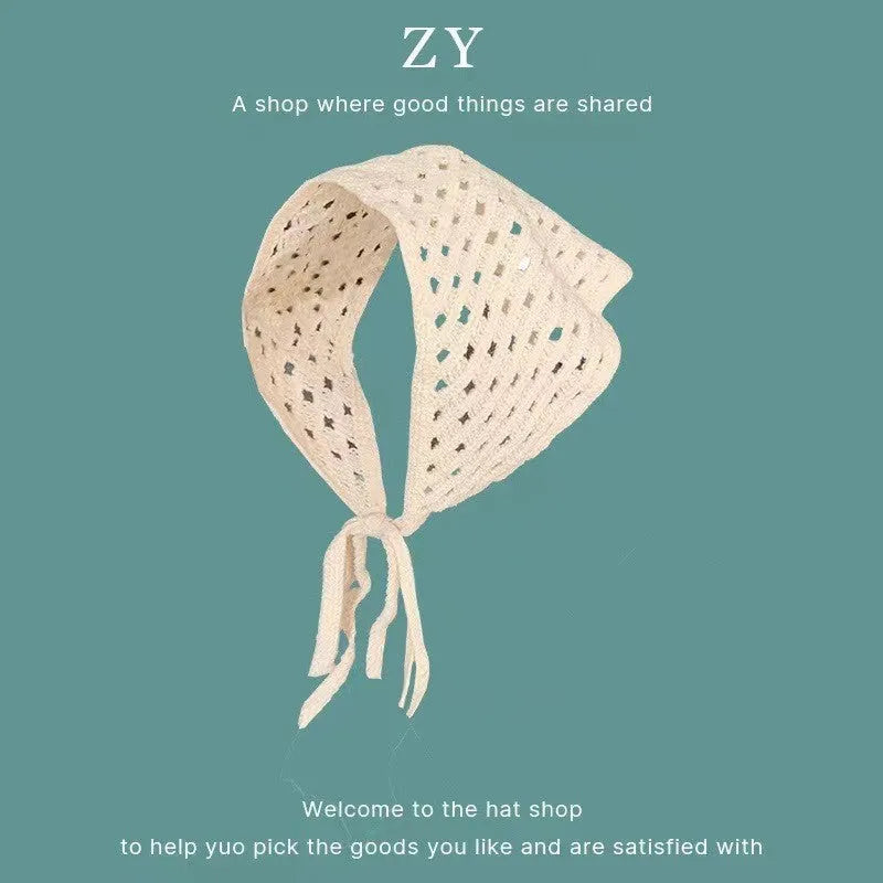 Women's cotton triangular headscarf with floral pattern, shown in beige blue little daisy design.