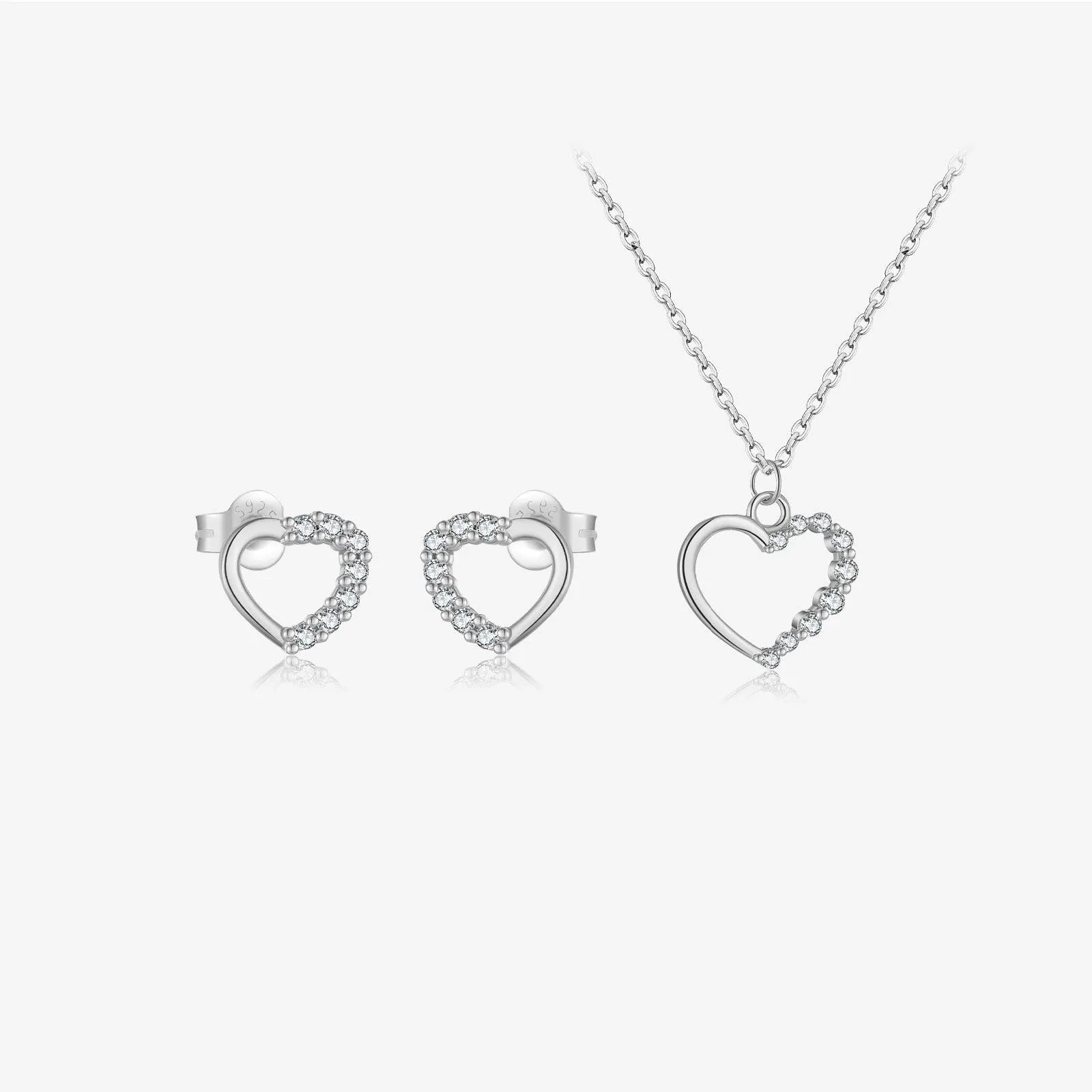 S925 sterling silver hollow heart necklace with circle detailing on regular chain