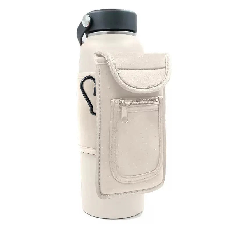 Fabric magnetic cup sleeve for water bottles in various colours including black, grey, pink, and blue