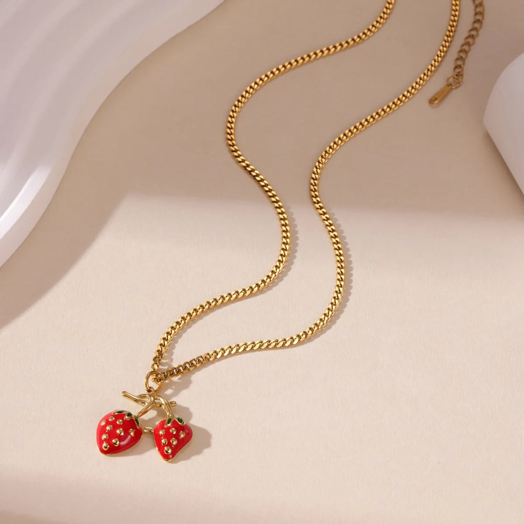Strawberry necklace pendant in red or white gradient colour on alloy chain