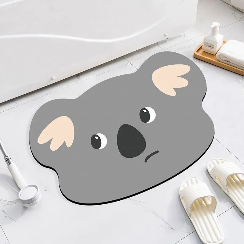 Cartoon animal diatomaceous earth absorbent non-slip bathroom mat in alien shape.