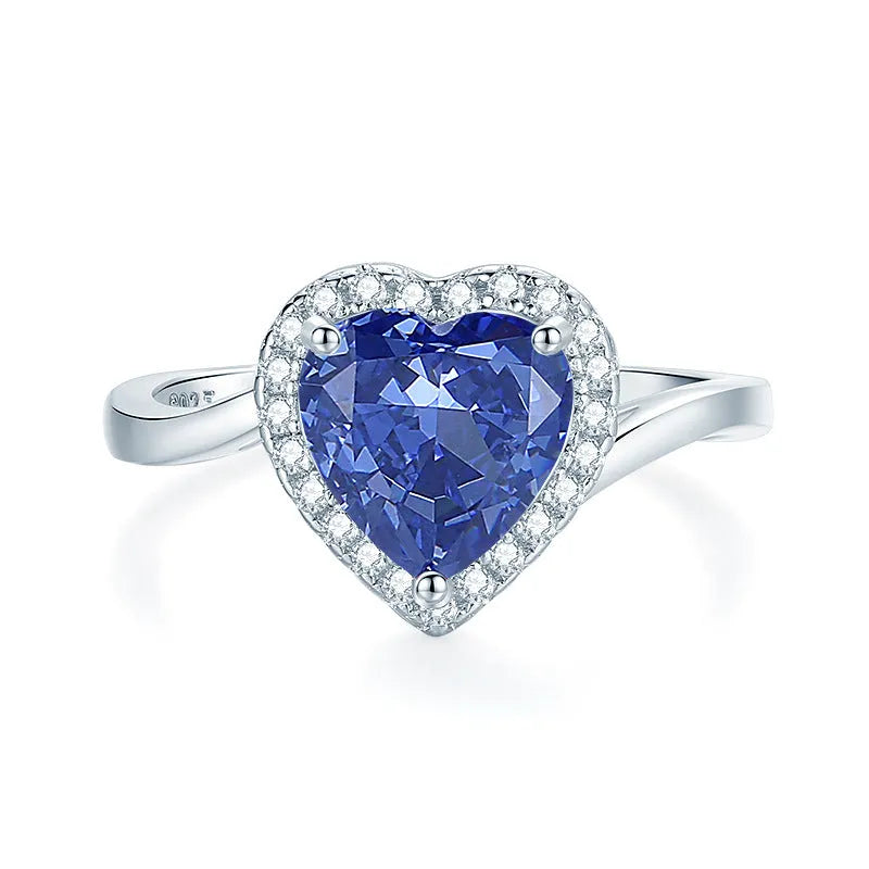 925 sterling silver heart ring with a faceted ice flower cut zircon stone.