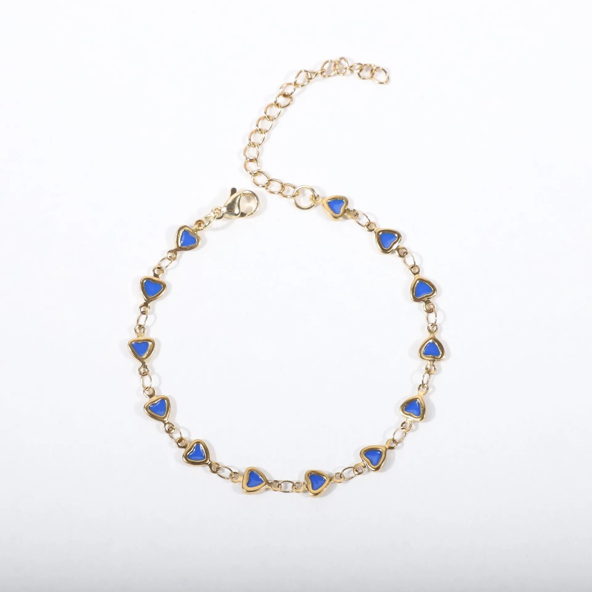 Stainless steel adjustable bracelet with a heart charm, shown in gold colour plating.