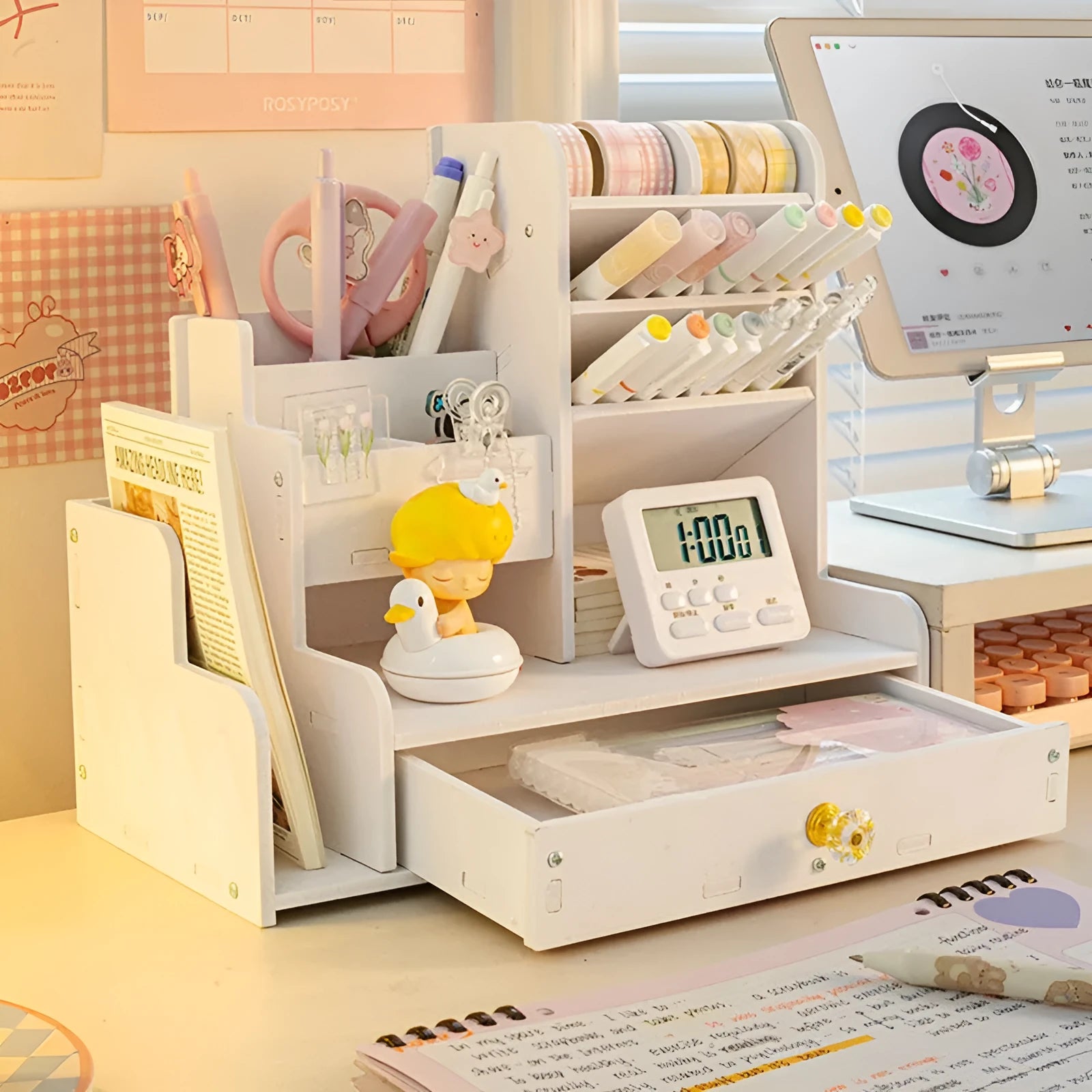 Square plastic pen holder storage box with oblique insertion compartments for writing instruments