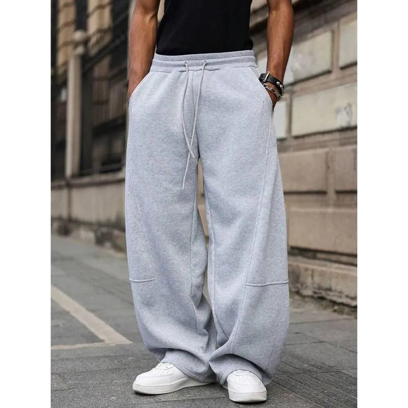 Men's straight-leg trousers with high waist elastic fit in bamboo fibre rabbit fur blend