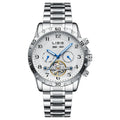 Men's silver automatic perpetual calendar mechanical watch with stainless steel belt and sapphire crystal