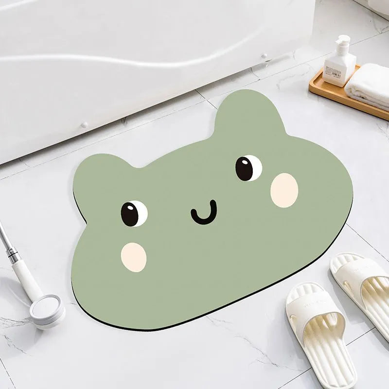 Cartoon animal diatomaceous earth absorbent non-slip bathroom mat in alien shape.