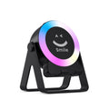 Black induction bracket Bluetooth speaker with colourful LED lights illuminated, showing its compact design.