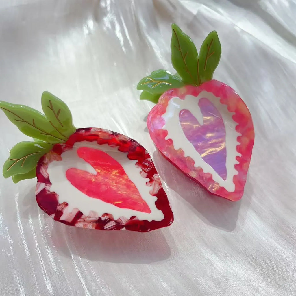 Strawberry shaped hairpin for girls in red and pink colours with sweet design