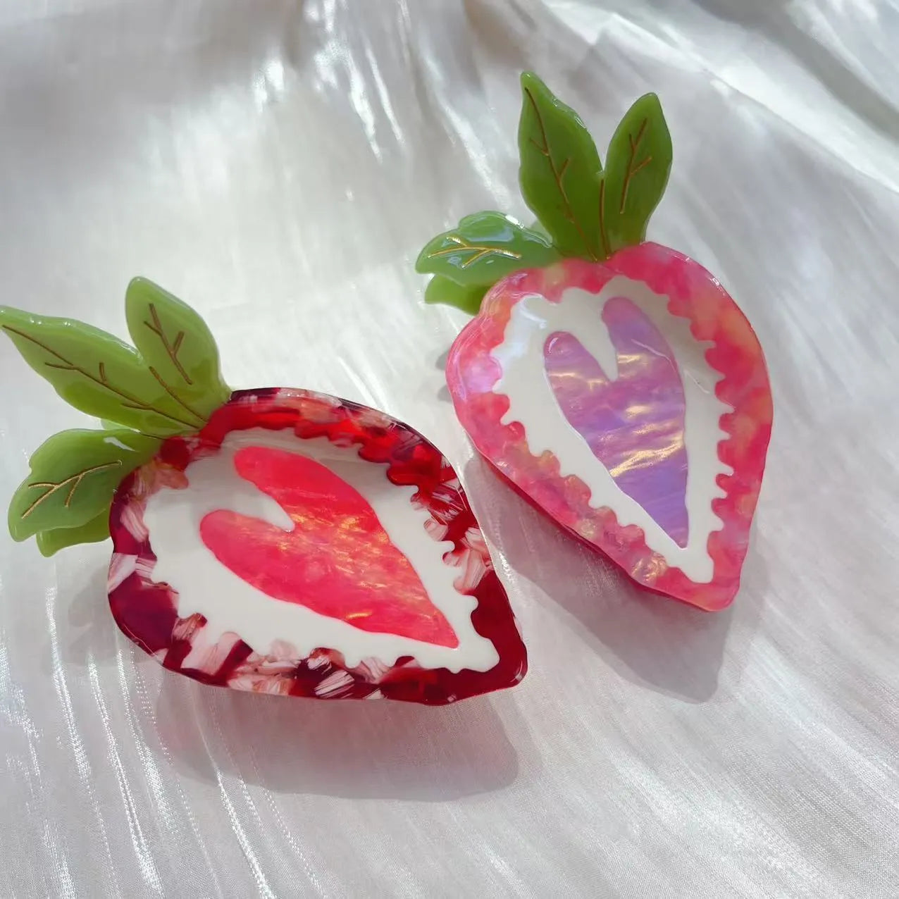 Strawberry shaped hairpin for girls in red and pink colours with sweet design