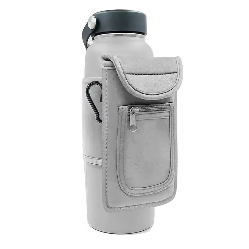 Fabric magnetic cup sleeve for water bottles in various colours including black, grey, pink, and blue