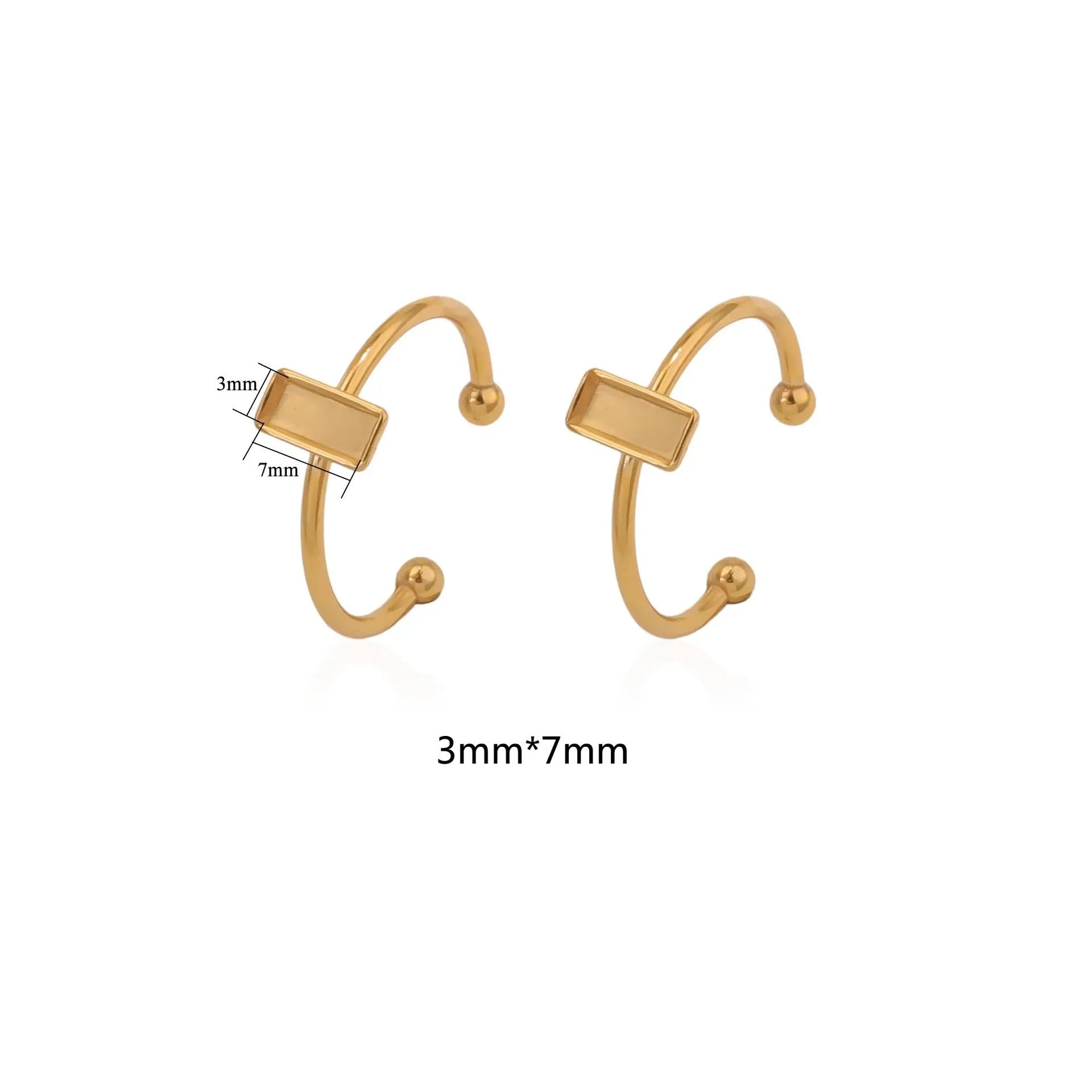Golden electroplated stainless steel ring settings in various shapes and sizes with ring holder for DIY jewellery