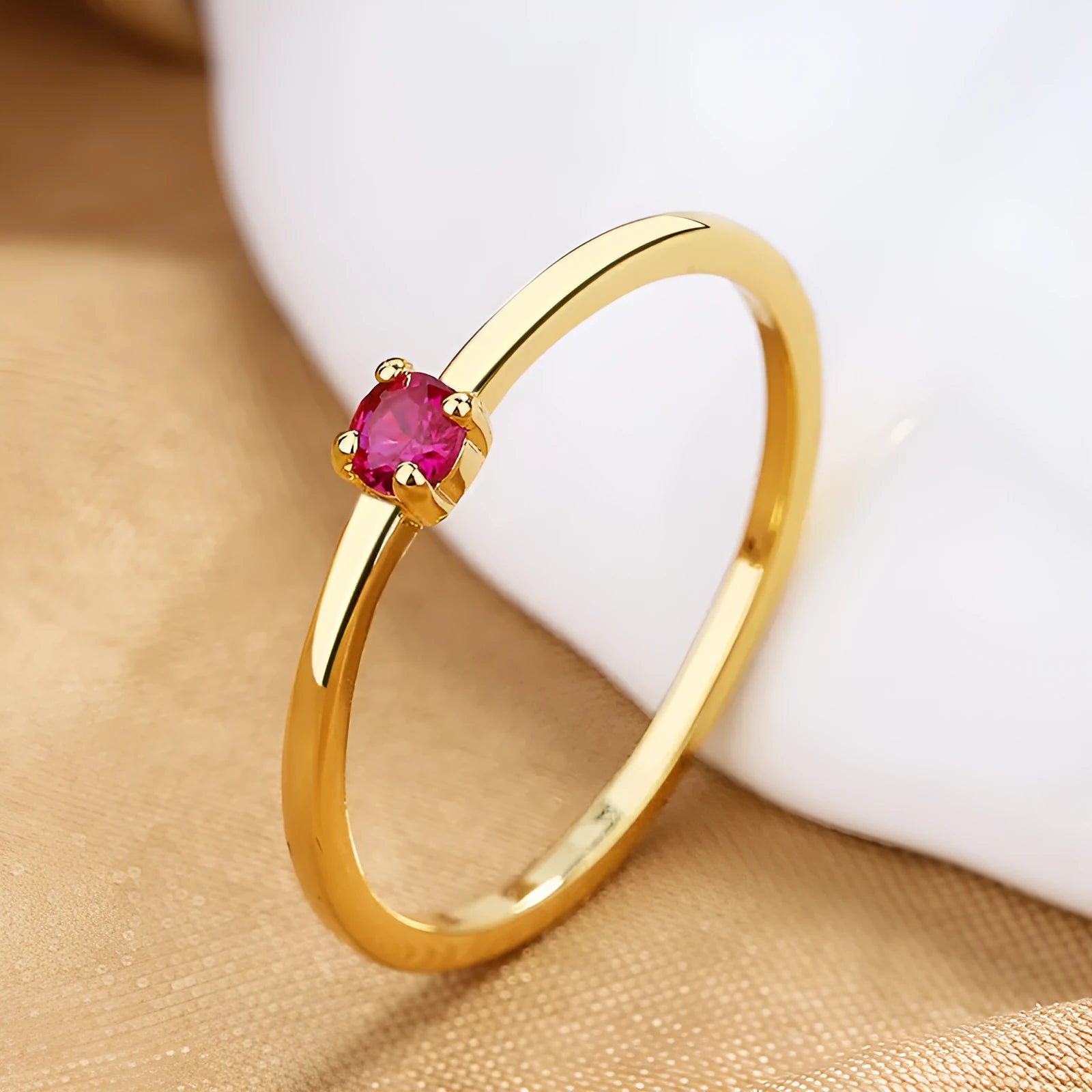 Copper geometric circle ring with single diamond for women in multiple colours and sizes