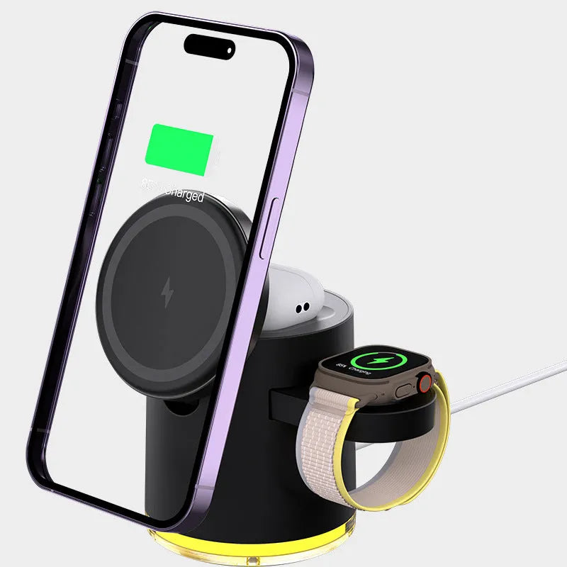 C16 portable magnetic three-in-one wireless folding charger in ivory white or black